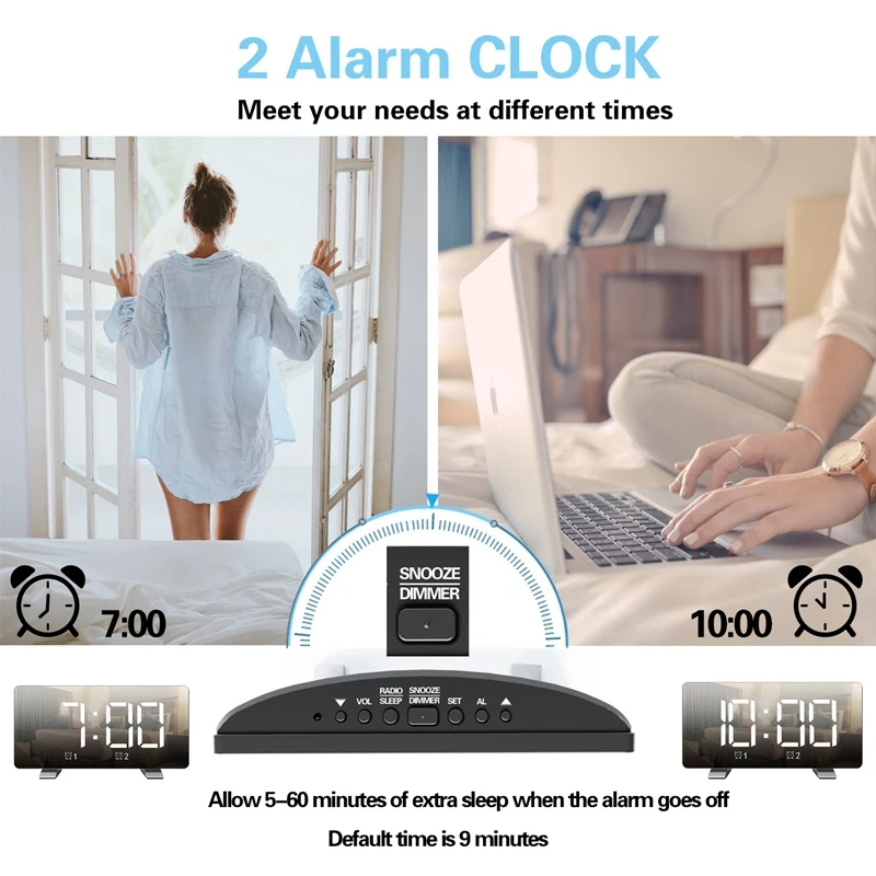 

Digital Alarm Clock, Radio Clock Dual Alarm with Charging Port,Adjustable Snooze Time Light Sensor Bedside Alarm Clock