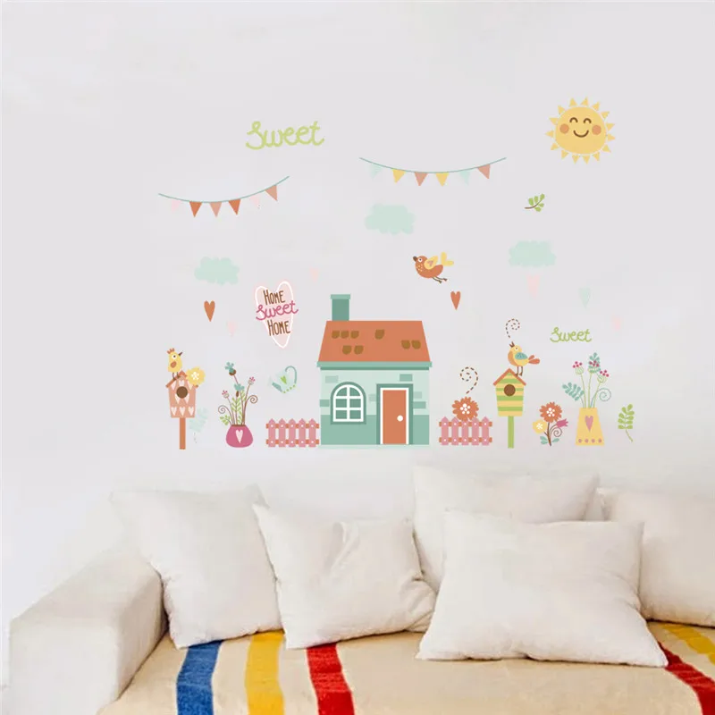 

Cartoon House With Birds Aninals Wall Sticker For Kindergarten Kids Room Bedroom Home Decor Wall Mural Art Diy Pvc Decal