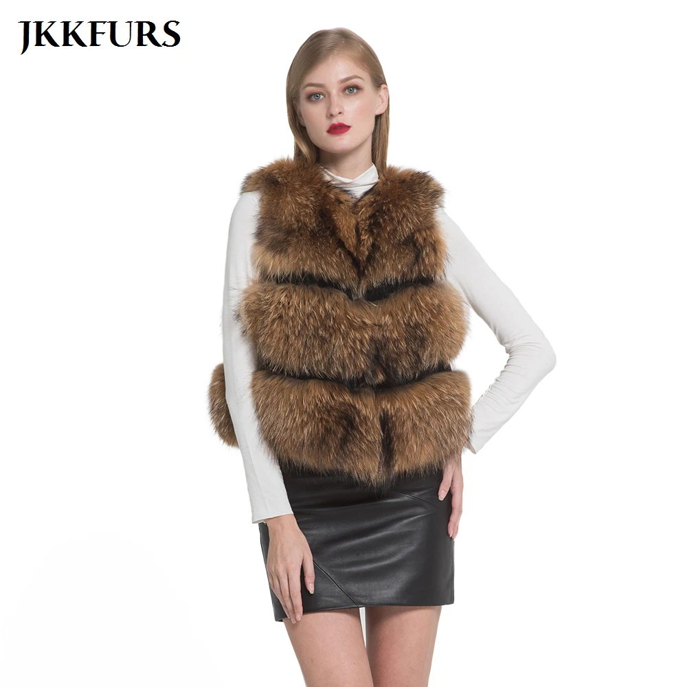 2021 натуральный мех енота Женский модный стильный жилет Зимний плотный теплый