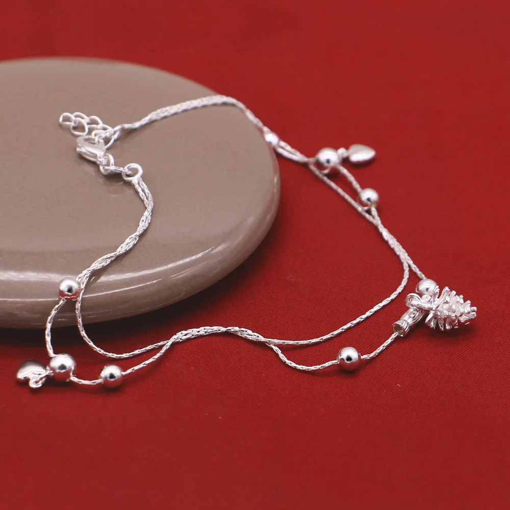 Летние 925 стерлингового серебра браслеты цепочки 26 см творческий сосновые шишки