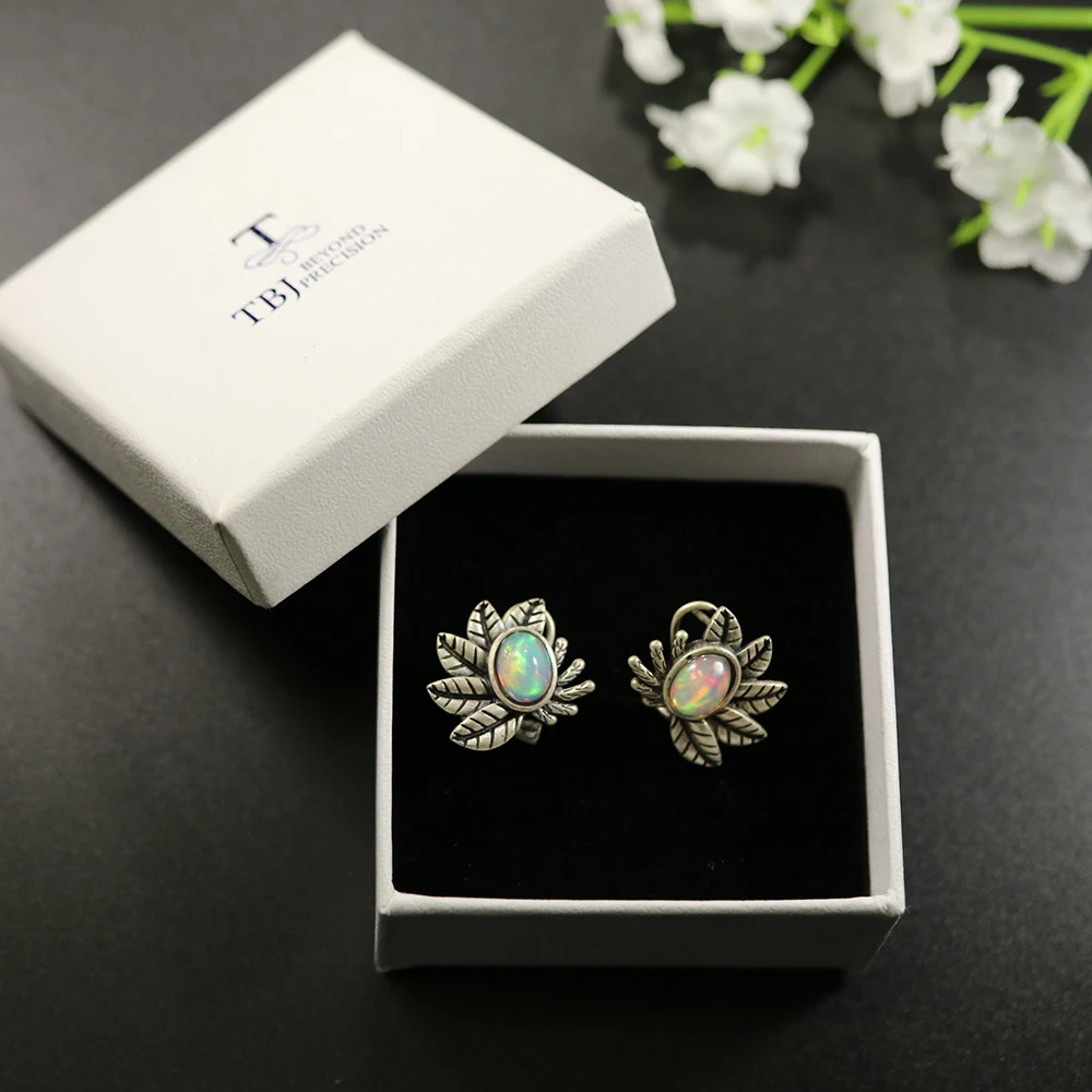 Женские серьги с опалом 2 карата TBJ ювелирные украшения овальными камнями 6 х8 мм в