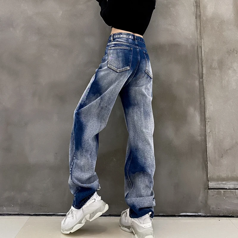 CHICEVER Hit Color Jeans For Women High Waist Full Length Straight Wide Leg Pants Female 2021 Spring Clothes Korean Fashion Tide