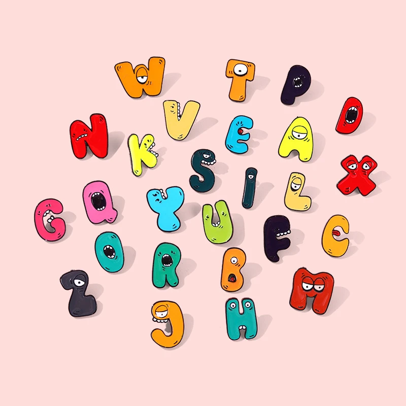 

2021 Fashion A-Z Letter Enamel Brooch English Alphabet 26 Letters Cartoon Cute Brooches For Friend Child Pins Party Jewelry
