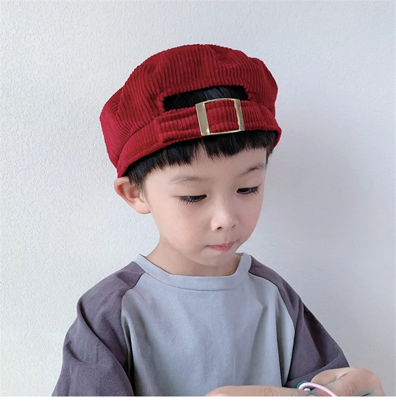 Fashion Kids Winter Corduroy Beret Hats Baby Boys Adjustable Painter Cap Girls Designer French Brimless Baret Cap with Button