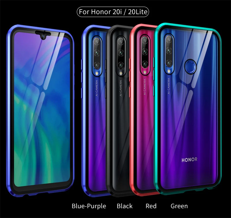 Роскошный Магнитный поглощающий металлический флип-кейс для huawei Honor 20 20i 20Pro Lite, чехол для телефона, двустороннее стекло Honor20 Pro i