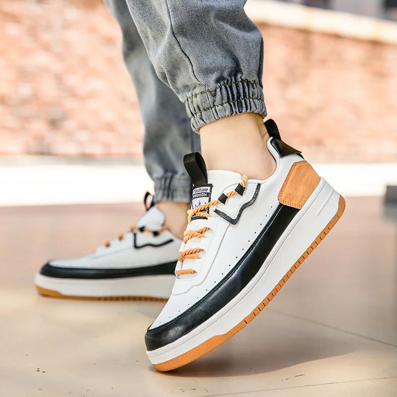 

2021 Low-Top Leather Shoes Men Hand Solid Color Light Breathable Hight Quality Skateboard Shoes New Street Fashion Sneakers