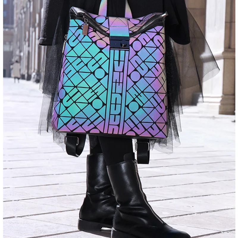 Светящийся рюкзак для женщин модная светящаяся сумка с геометрическим рисунком