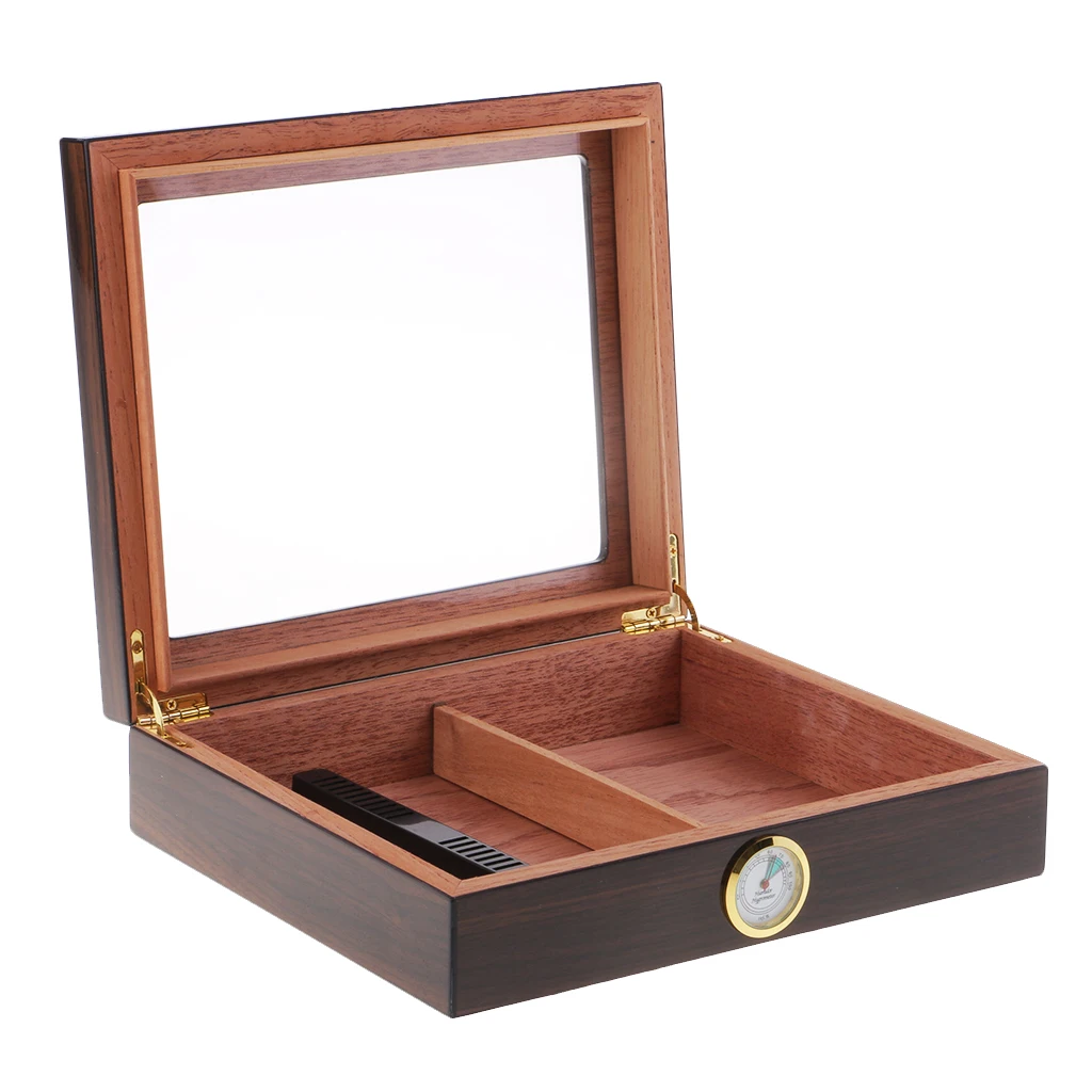 

20 Cigars Humidor Wooden Lined Storage Box With Humidifier Hygrometer Case