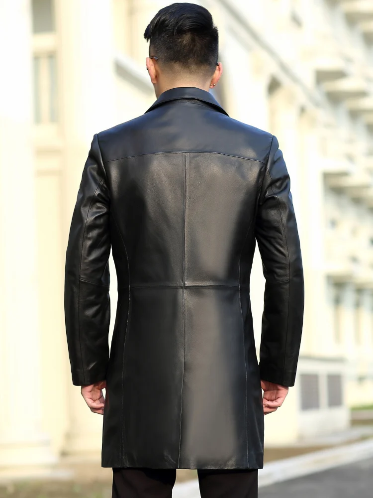 Мужская куртка из натуральной кожи длинный жакет овчины ветровка Блейзер пальто