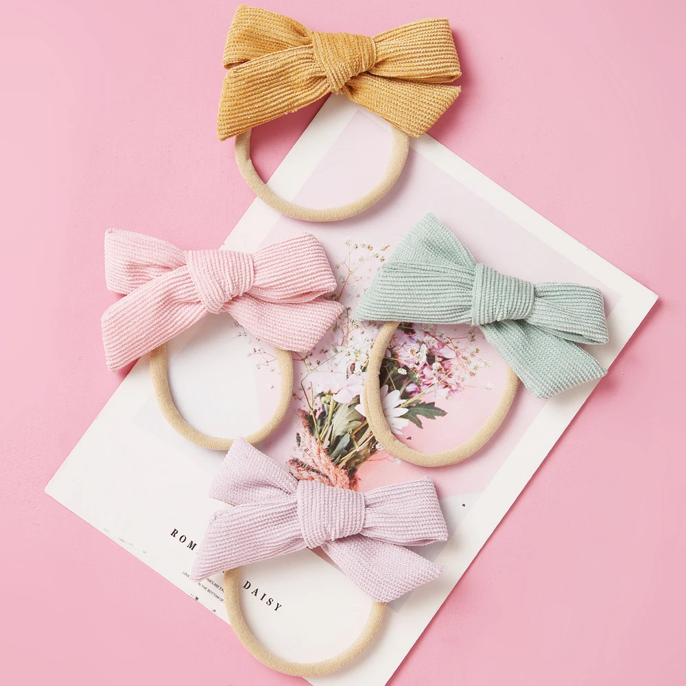 17 шт. милые вельветовые повязки для волос с бантом маленьких девочек нейлоновые