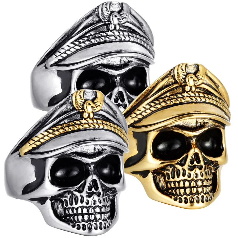 

Megin D Stainless Steel Titanium Skull Evil Military Officer Punk Eagle Vintage Retro Rings for Men Women Couple Gift Jewelry