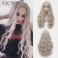 vicwig long curly orange cosplay wig synthetic womens blonde wig pink middle part line natural looking anime party wigs