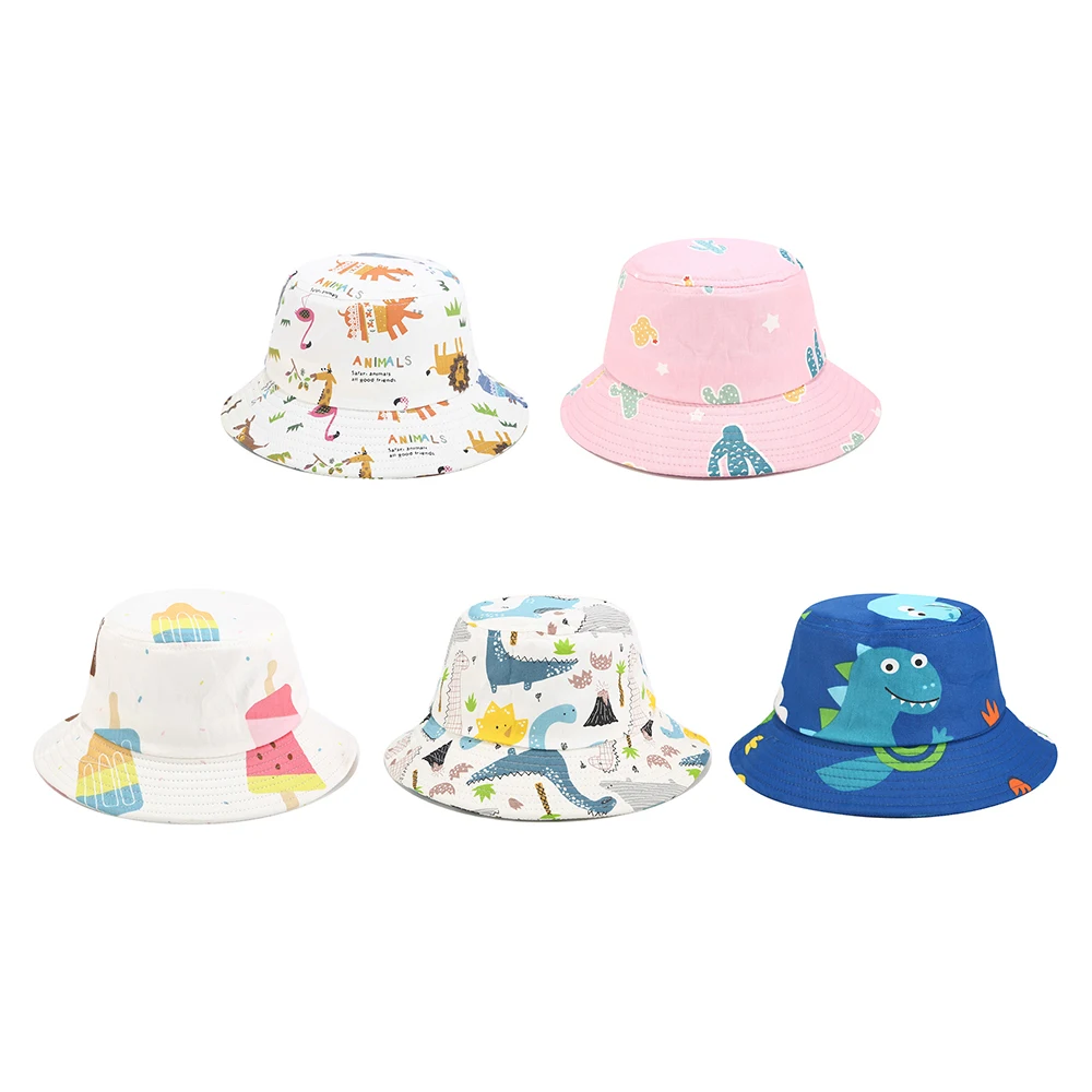 

Summer Sun Cap Toddler Boys Girls Hats Dinosaur Print Baby Hat Cartoon Cotton Bucket Hat Kids