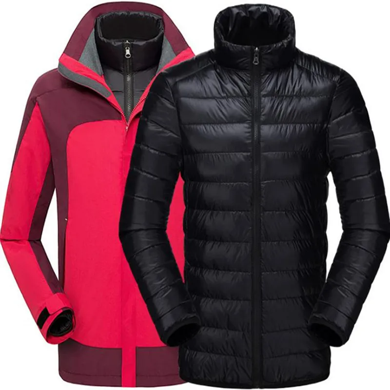 Мужской и женский зимний пуховик ветрозащитный теплый лыжный костюм альпинизм