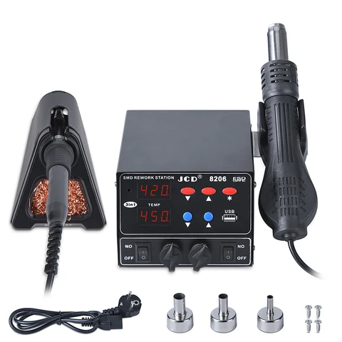 JCD 800W SMD Pájová stanice Quick Heat 3 in 1 Tepelné zbraně rozhraní USB LED displeje pájecí pájka Iron BGA Rework Welding Station 8206