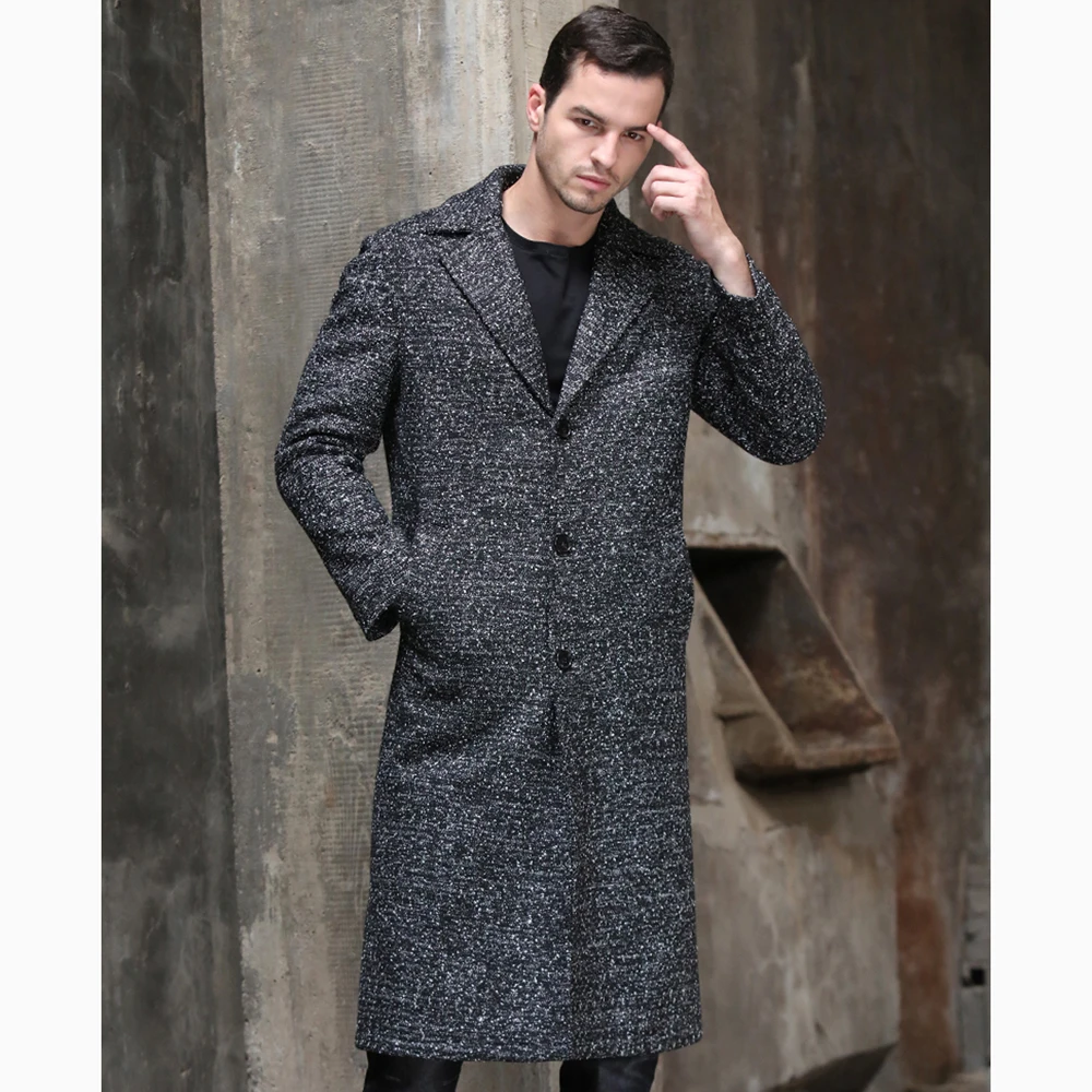 Мужская Длинная шерстяная куртка формальная приталенная из 50% шерсти с