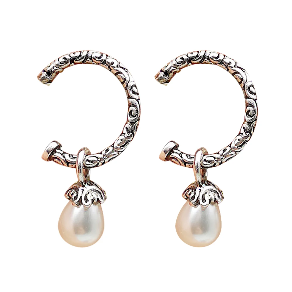 Серьги в ретро стиле красивые серебряные серьги форме цветка жемчужные барокко