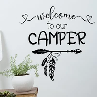 welcome to our camper vinyl sticker trailer door decal decor feather arrow room decoration murals e412