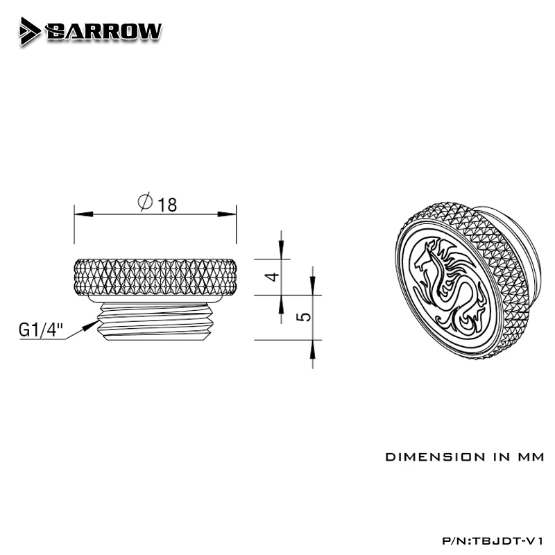 Barrow G1/4 ''зеркальная отделка стопорный фитинг водяное охлаждение черный