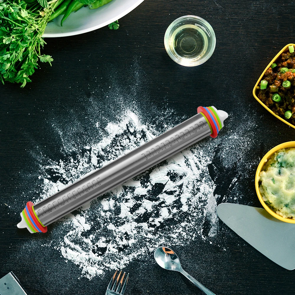 Регулируемая скалка для теста из нержавеющей стали с 4 съемными регулируемыми