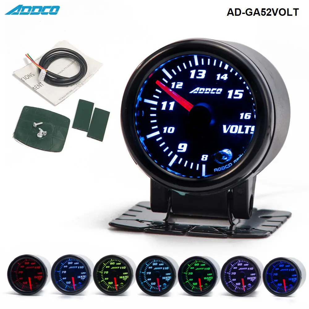 

2"/52mm 7 Color LED Car Voltmeter Volt Gauge Meter Smoke Lens Pointer Universal Car Meter AD-GA52VOLT
