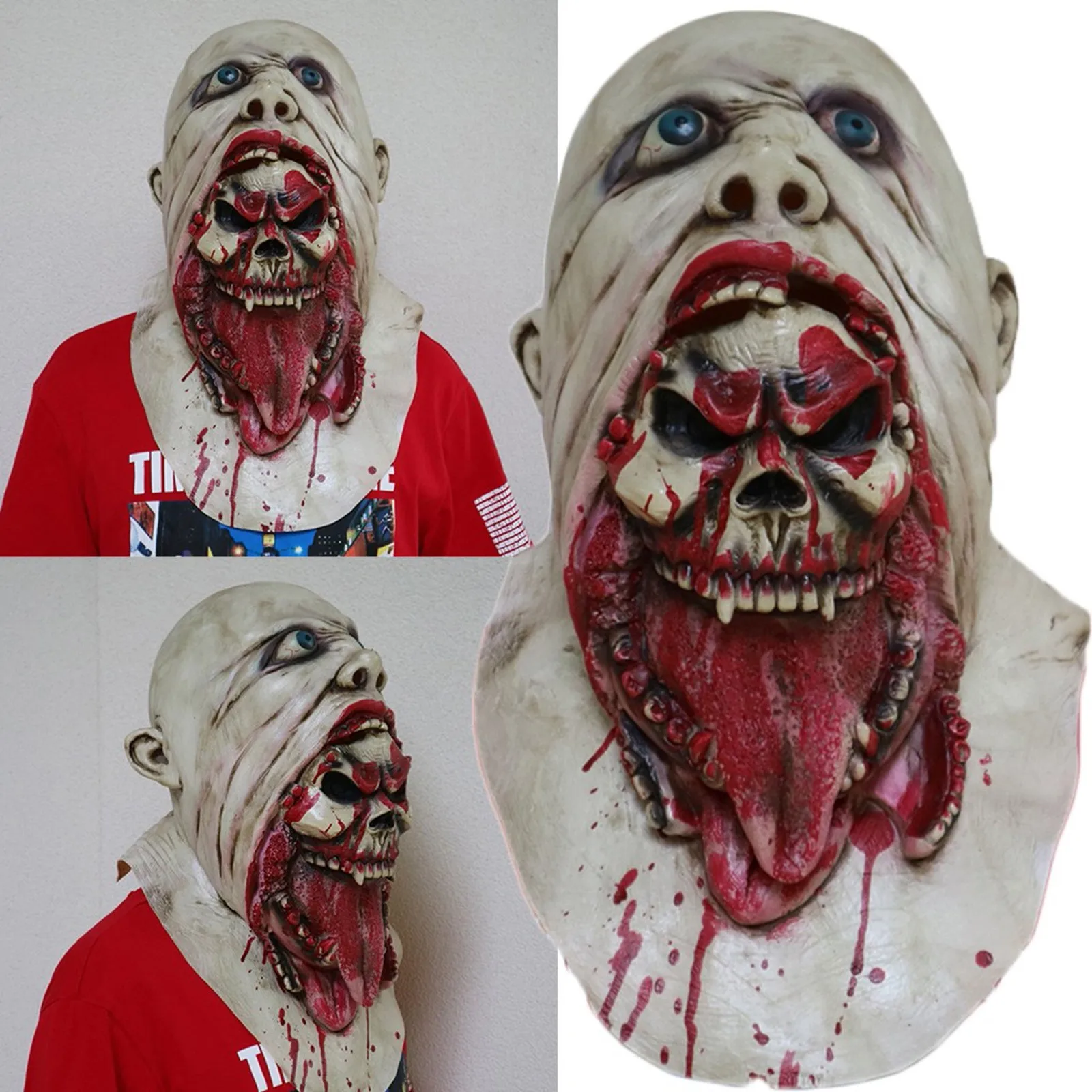 

Creepy Horrible Melting Face Costume Mask Latex Adult Bloody Zombie Mask Adults Party Horror Prop Halloween Supplies Gift
