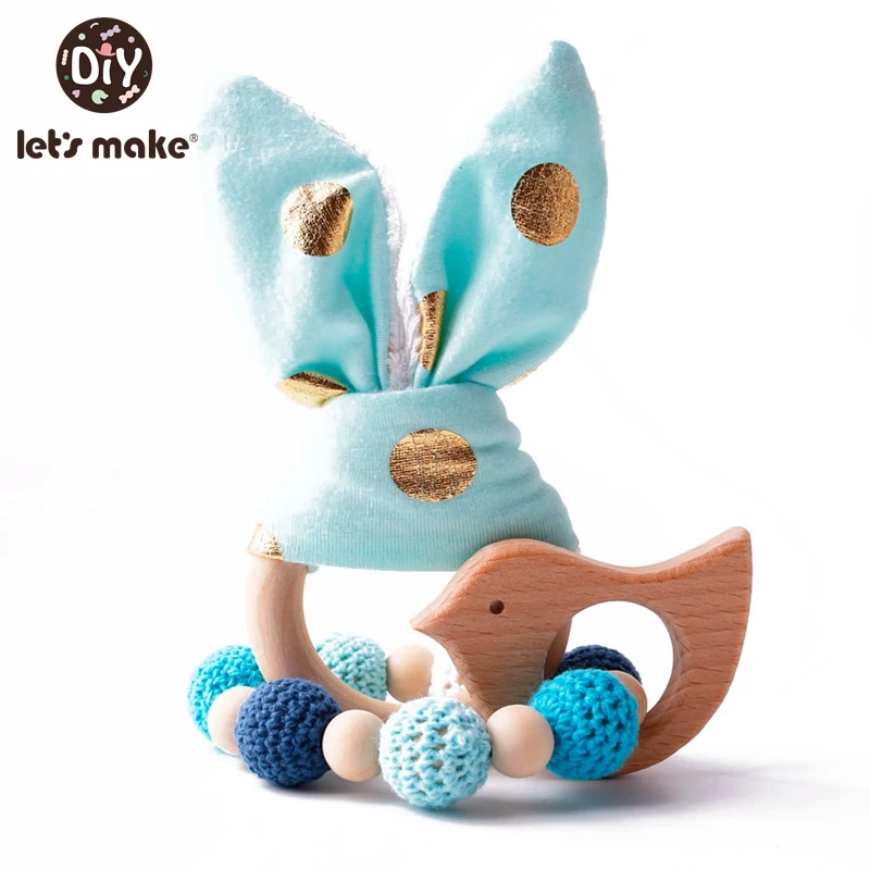 

Let's Make 2pc/1lot Baby Teether Bunny Ear DIY Teething Wooden Bracelets Made Beech Animals Shower Gift Play Gym Toy Baby Rattle