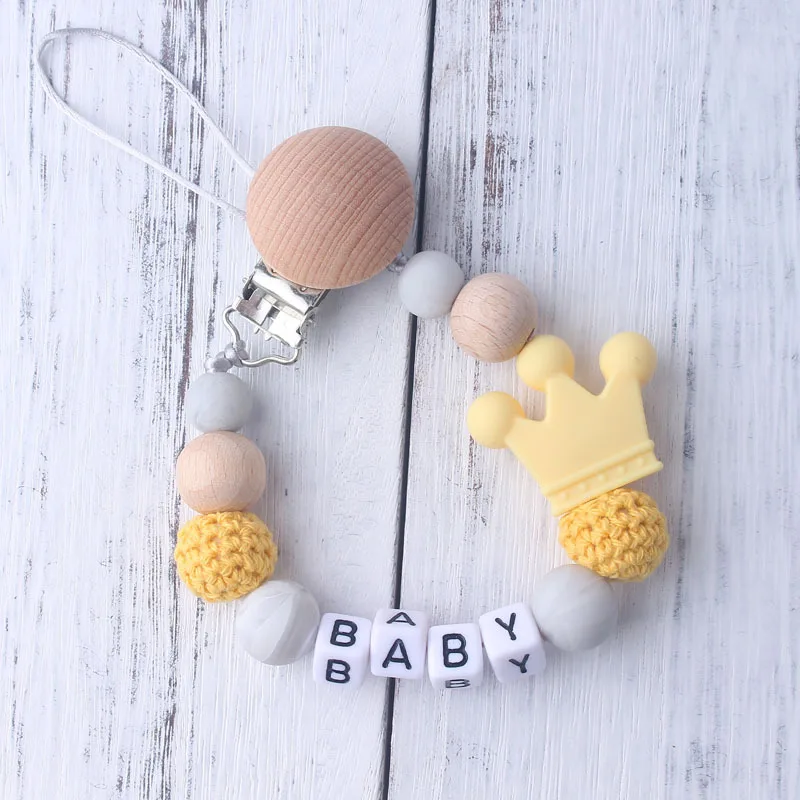 

Baby Pacifier Chain Clip Silicone Beads Wooden Holder Toddler Teether Teething Soother Pacifier Clips Nipple Babies Shower Gift