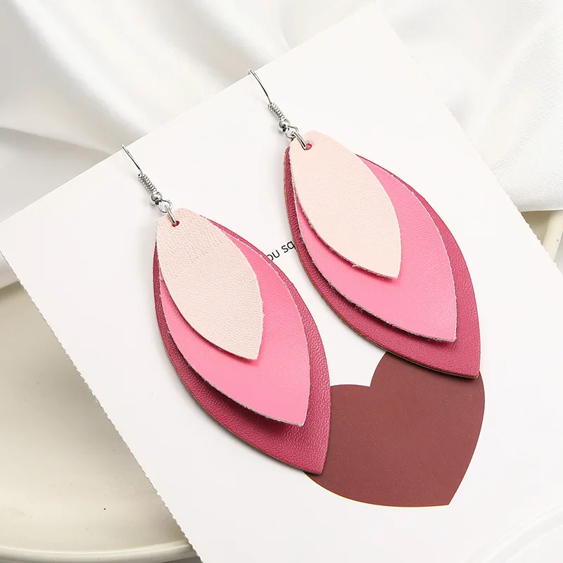 Амазонские серьги с многослойным контрастным швом и геометрической отделкой из искусственной кожи в европейском и американском стиле.