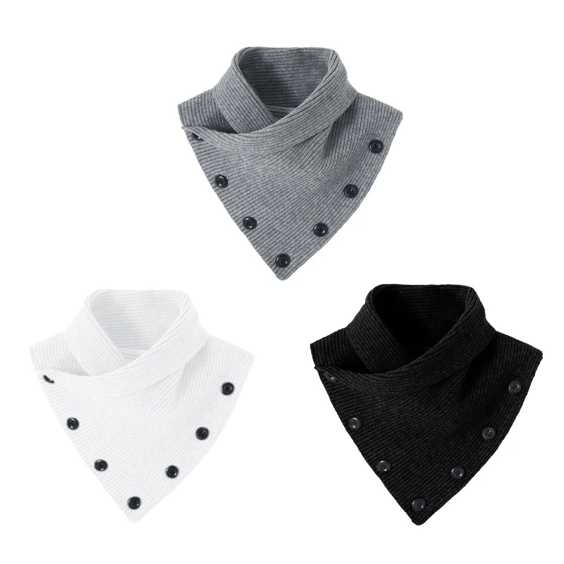 

Women Winter Knitted Turtleneck False Fake Collar Buttons Solid Color Short Triangle Scarf Wrap Windproof Neck Warmer
