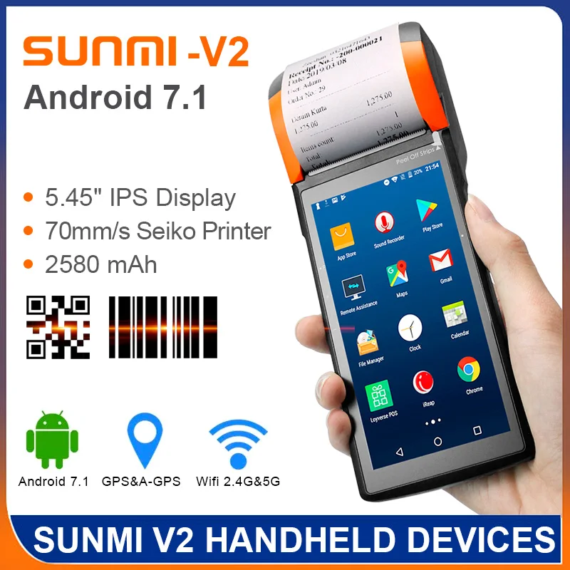 Ручной кассовый аппарат для ресторана SUNMI V2 беспроводная цена Счетная машина POS