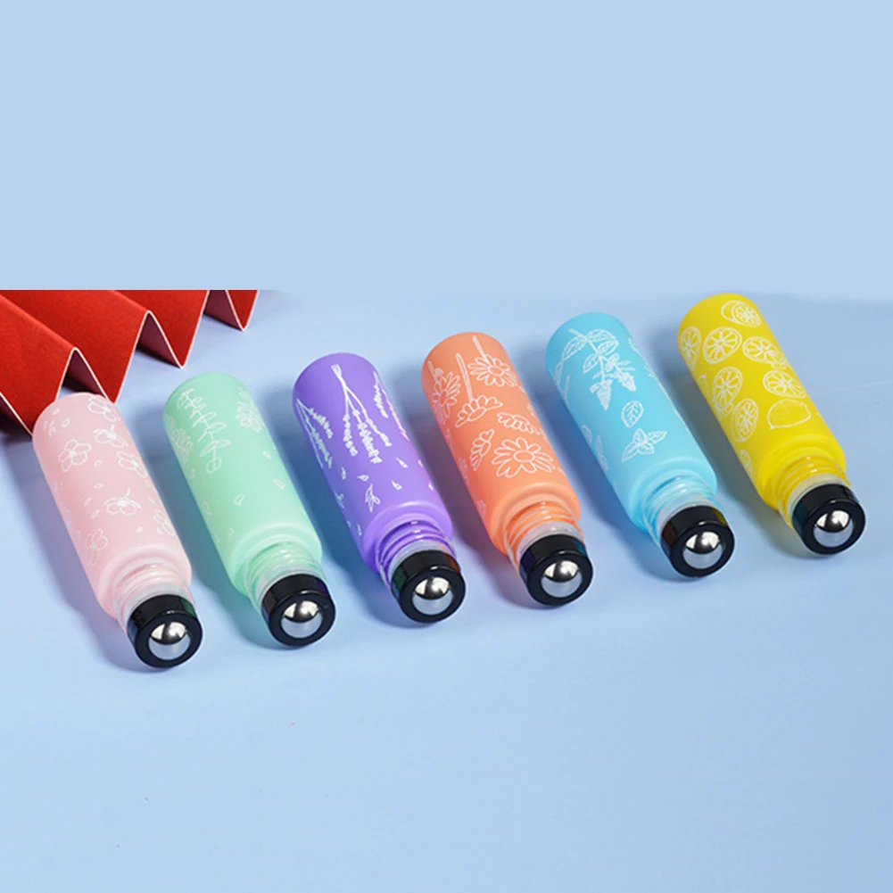 

6pcs Portable Ballroller Bottle Colorful Plating Glass Ball Perfume Essential Oil Bottle Stainless Steel Ball Massage Container