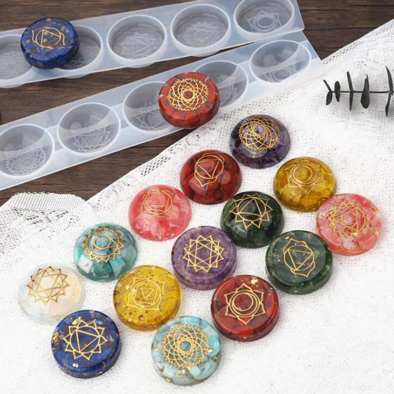 

Epoxy Mold DIY Epoxy Resin Mold Seven Chakras Semicircle Hemisphere Round Mirror Silicone Crystal