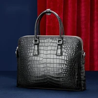 siamese crocodile skin belly double pull briefcase genuine leather business trip document handbag men luxury brand bag sac homme