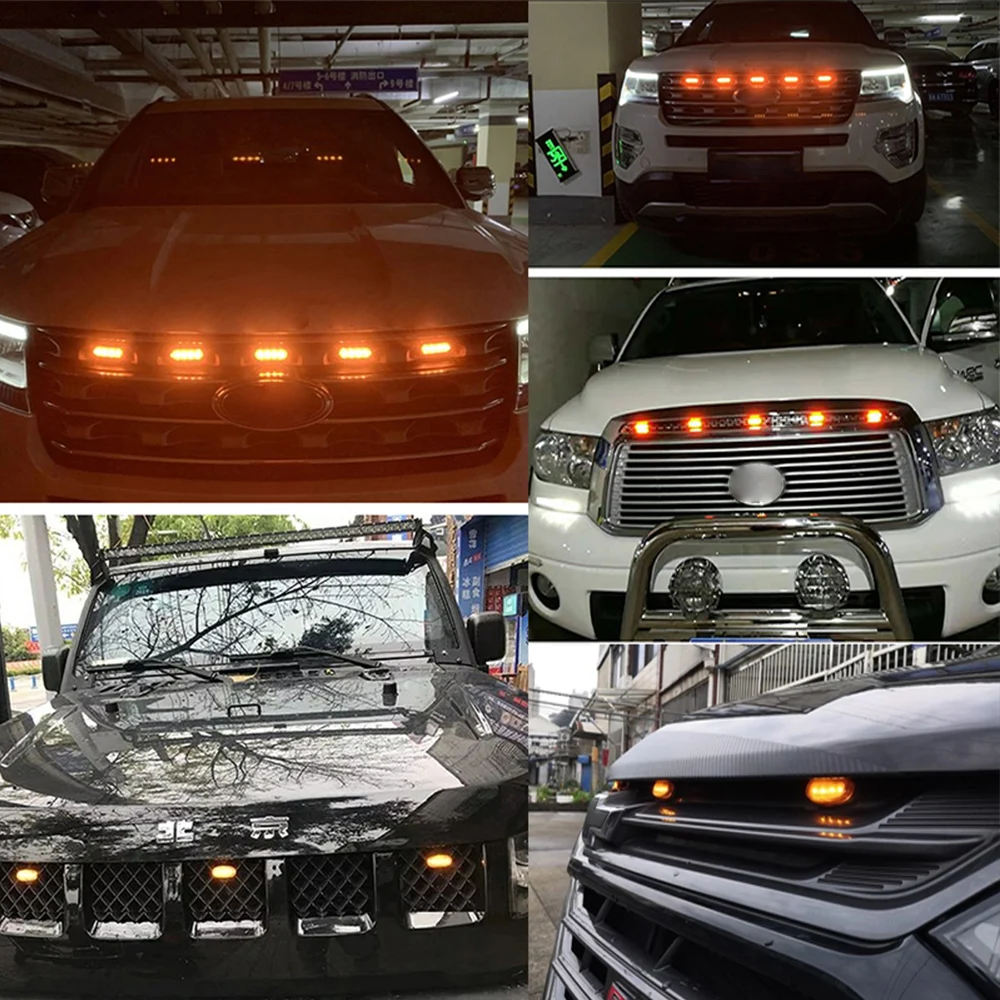 

12V Car LED Front Grill Light Smoked Lens Exterior Beacons Signal Fog Side Marker Lamps Decoration For Toyota Tacoma 2016-2020