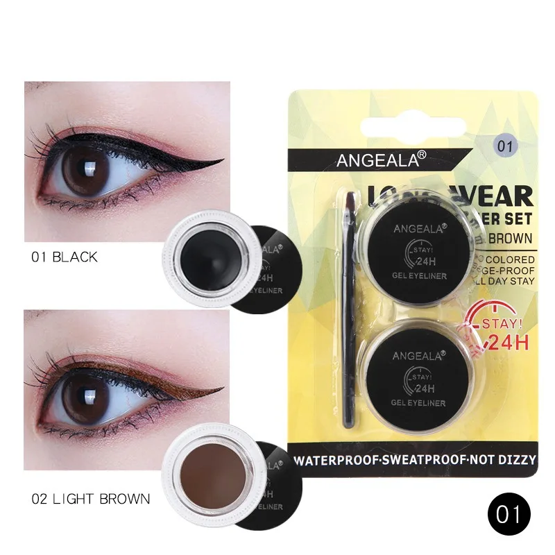 2 в 1 черный и коричневый гель подводка для глаз набор Водонепроницаемый Smudgeproof