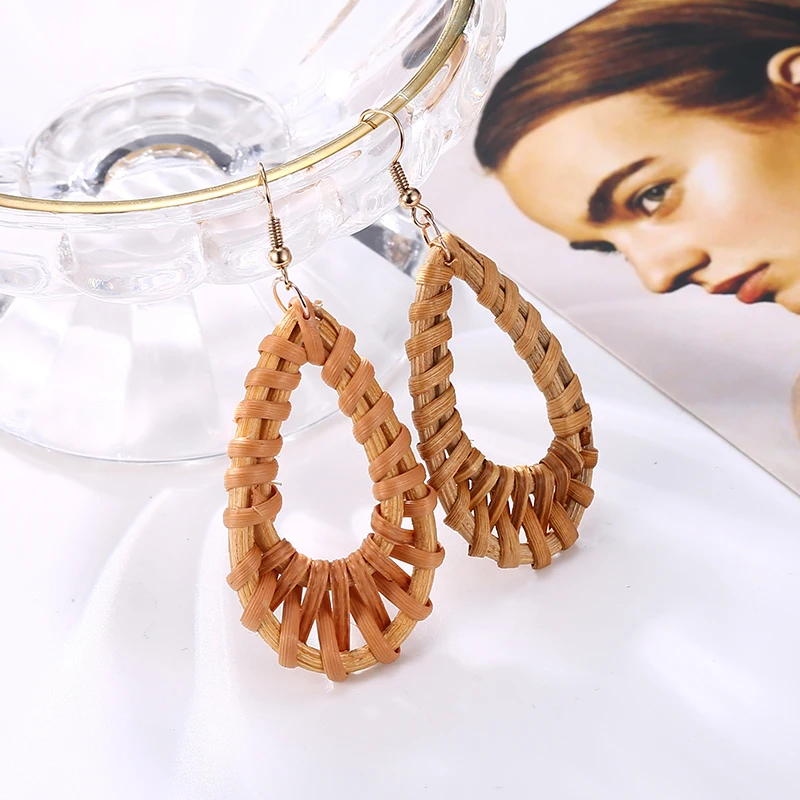 Богемная ручная работа геометрическое ротанговое плетение висячие серьги для