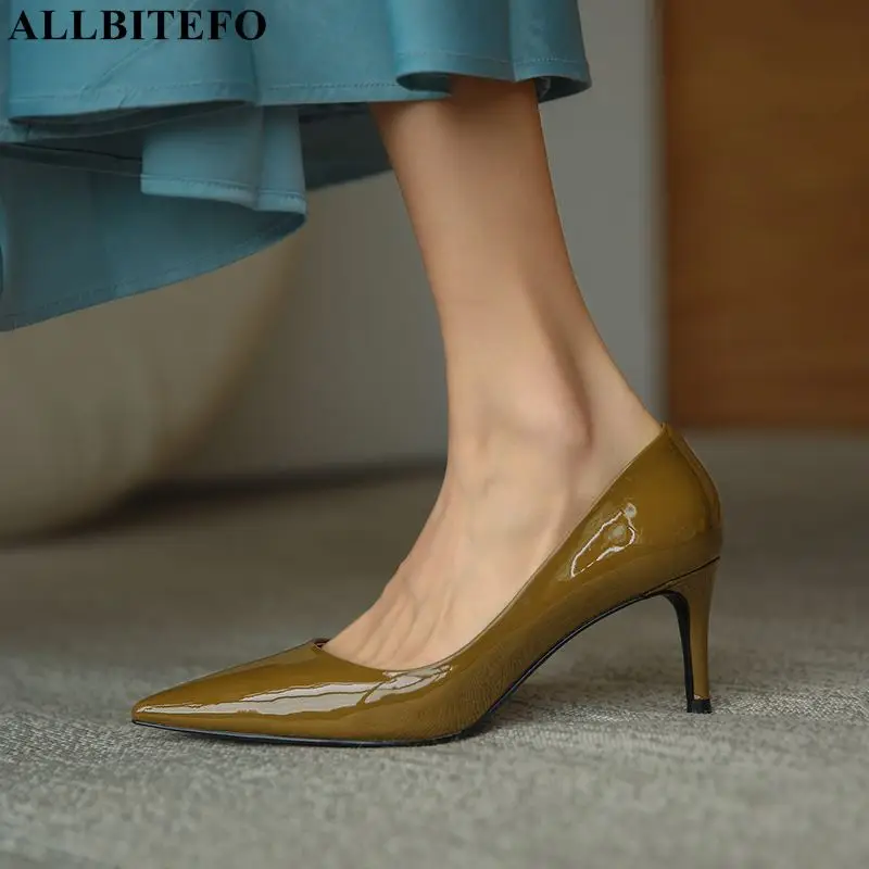 

ALLBITEFO pointed toe thin heel genuine leather women heels shoes fashion sexy high heels high heel shoes street basic shoes