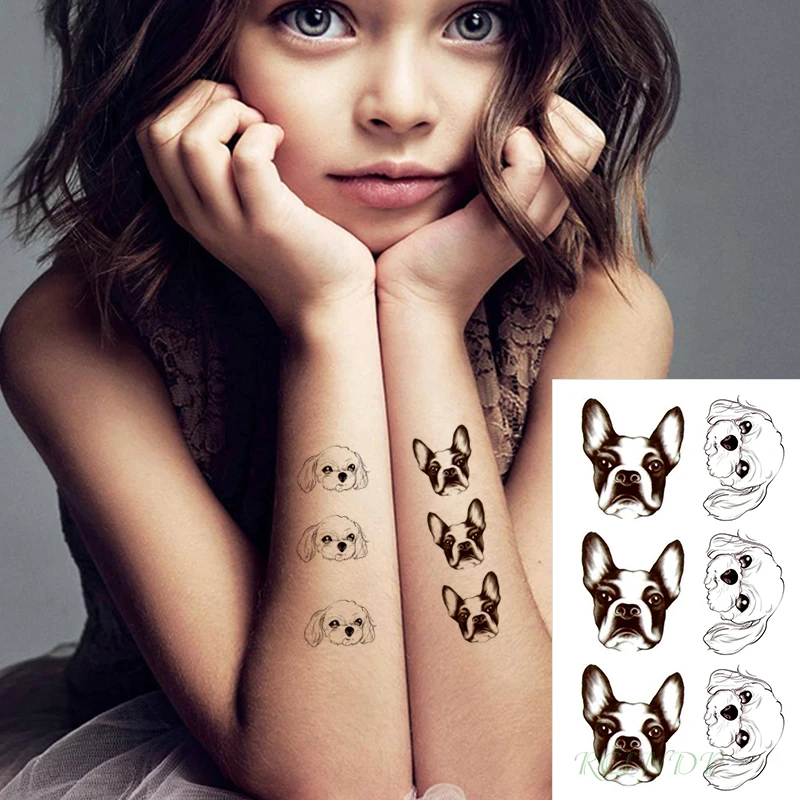 Водостойкая Временная тату наклейка мультяшная милая собака голова животного