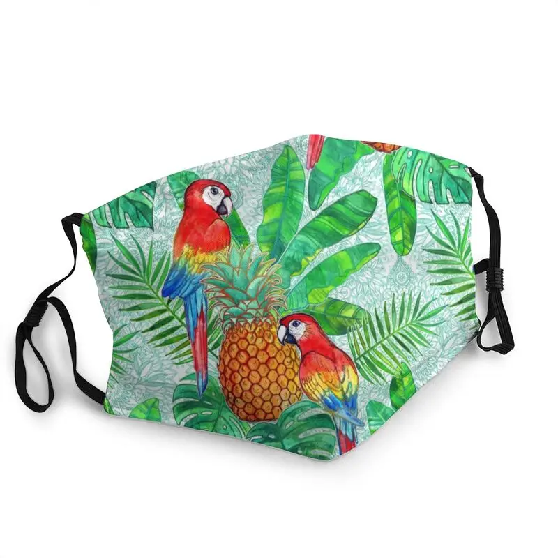 

Pineapples And Parrots Tropical Summer Pattern Mask for Face Birds Anti Haze Dustproof Protection Cover Mask Respirator Muffle