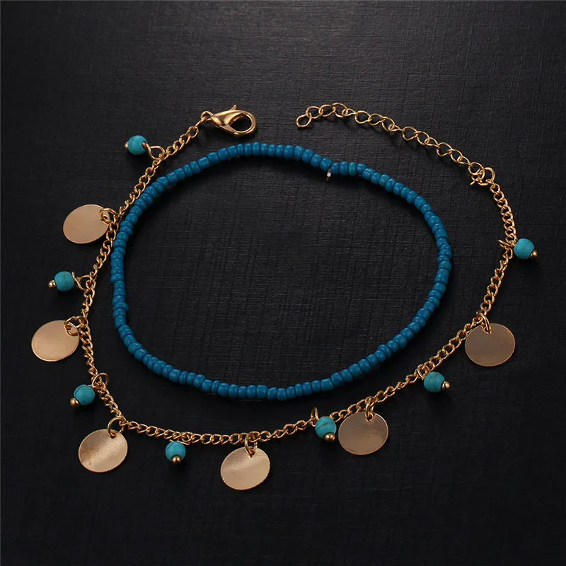 Модные кольца блестки синие Бусины подвеска ножные браслеты для женщин