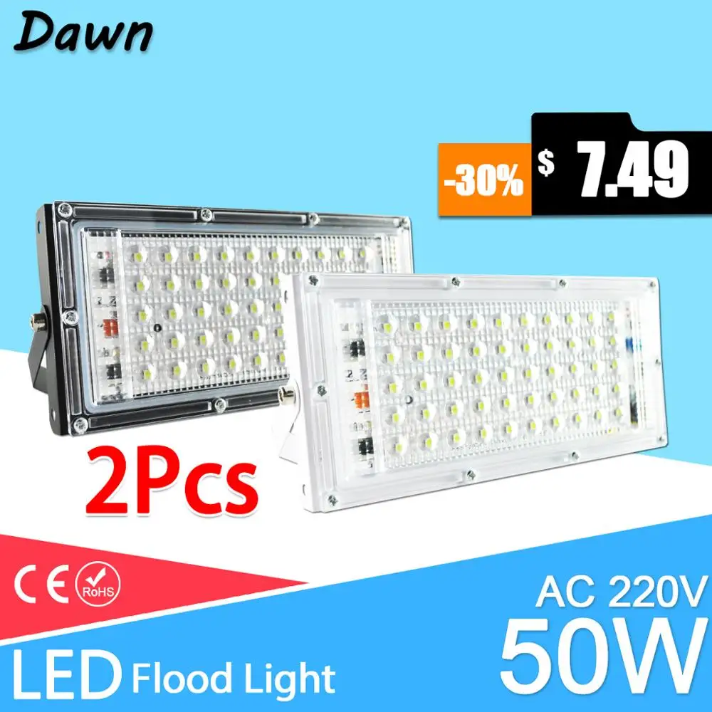 2pcs LED Flood Light 50W Floodlight street IP65 Waterproof Outdoor Wall Reflector Lighting AC220V 240V Garden Spotlights | Лампы и