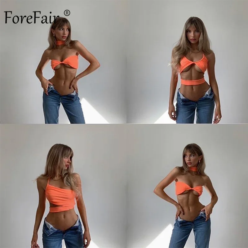 Женский укороченный топ с открытой спиной Forefair Асимметричный открытыми плечами