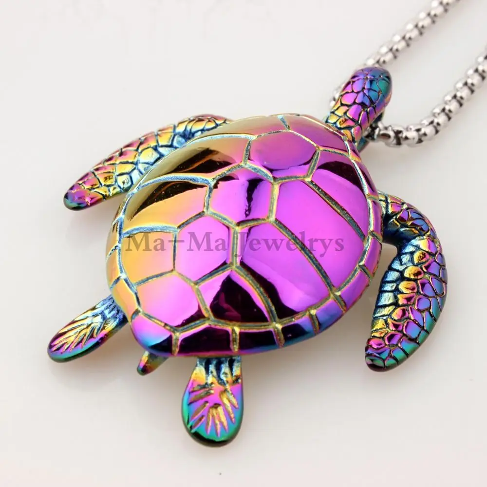 

Charming Men's Jewelry Colorful Rainbow 3D Sea Tortoise Pendant 316L Stainless Steel Necklace