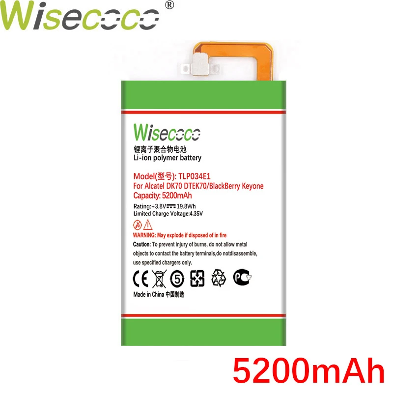 Батарея WISECOCO 5200 мАч TLP034E1 для BlackBerry keyone Alcatel DK70 DTEK70 мобильный телефон + номер
