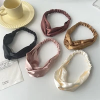 high elastic hair band for women girls simple all match solid color satin hair rope hair accessories sweet retro cross headband