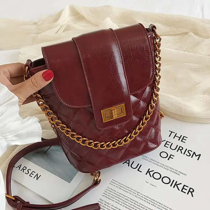 

2021 Fashion Bucket Bags Solid Trendy Sewing Thread Leather Crossbody Bags Women Small Handbags Fashion Elegant Shoulder Bag