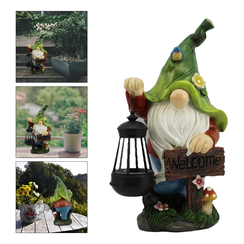 

Big Hat Lantern Elf Statue Solar Powered Garden Ornament Lighting Sculpture Cute Cartoon Decoration Gardening Outdoor