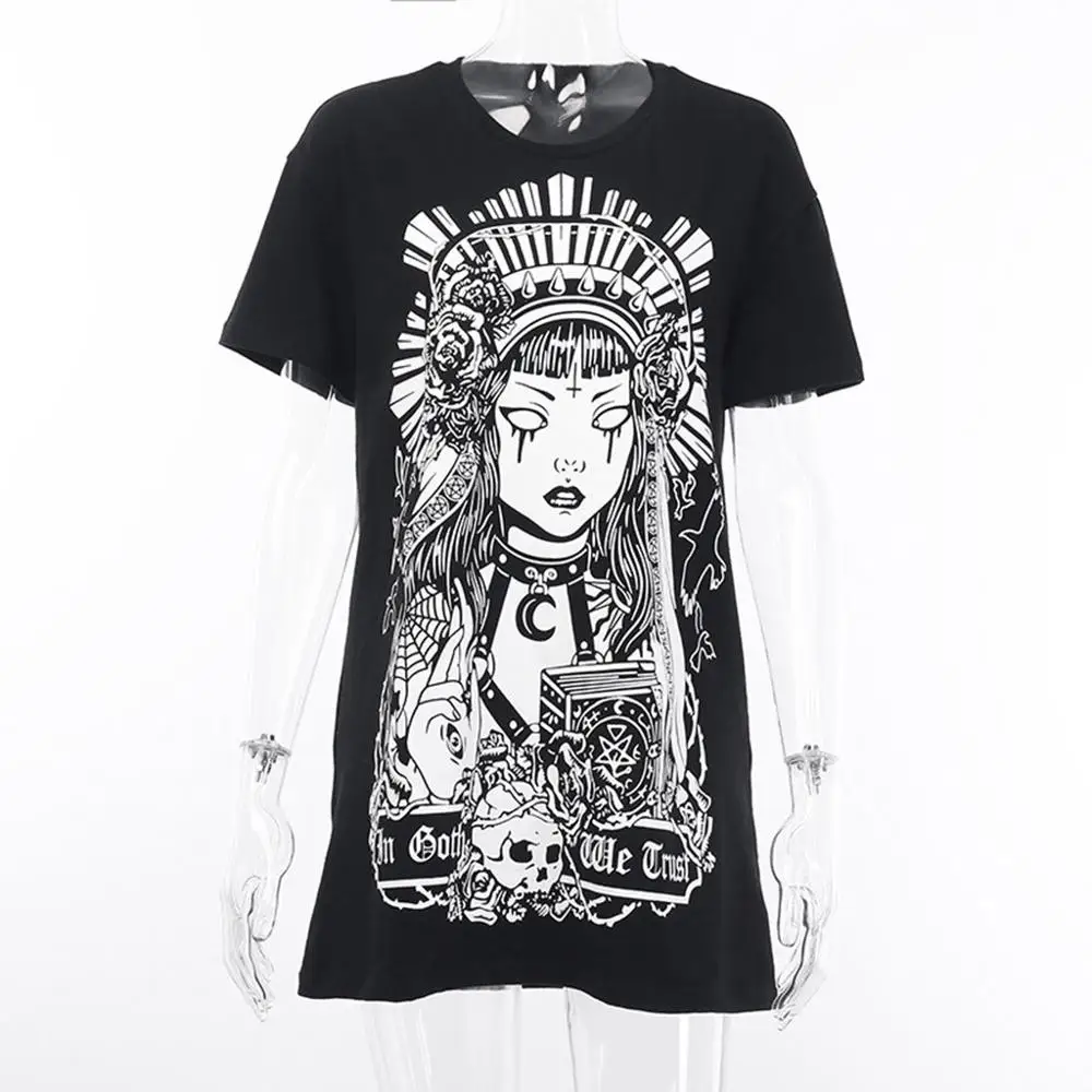 Goth Dark Grunge черные футболки с принтом Готический свободный Панк Harajuku уличная летняя футболка женская модная Эстетическая футболка