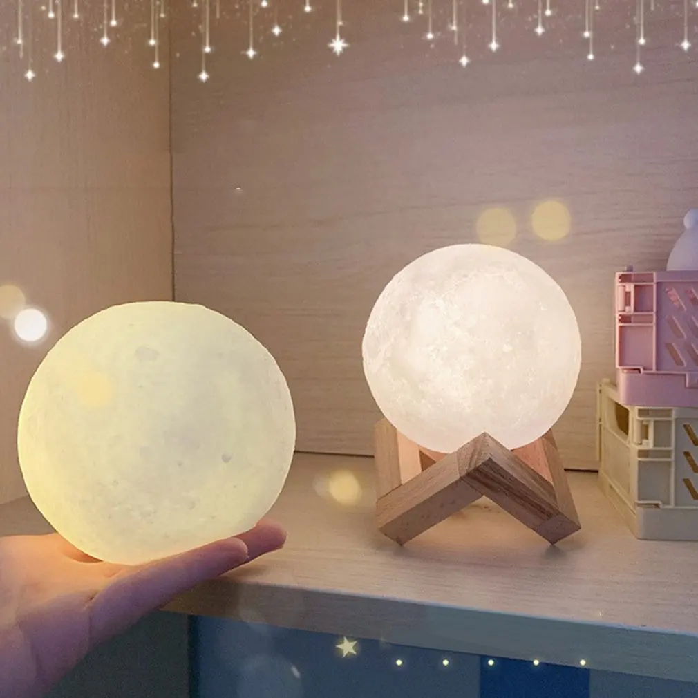 

Home Furnishings Moon Night Light 8cm With Stand Electronic Model Bedroom Dormitory Light Decoration Kindergarten Lamp